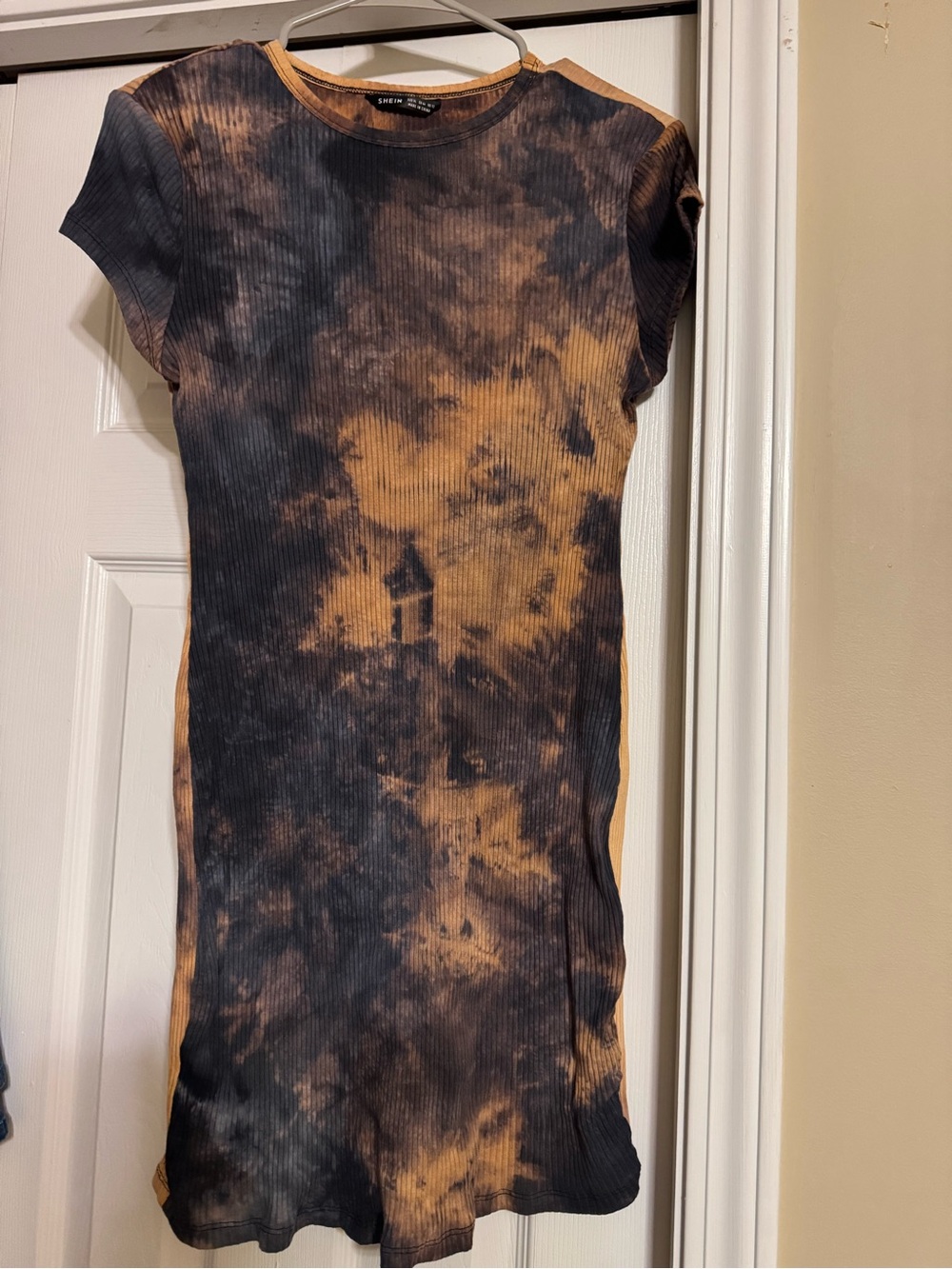 SHEIN Black and Brown Tie-Dye Ribbed Bodycon Dress